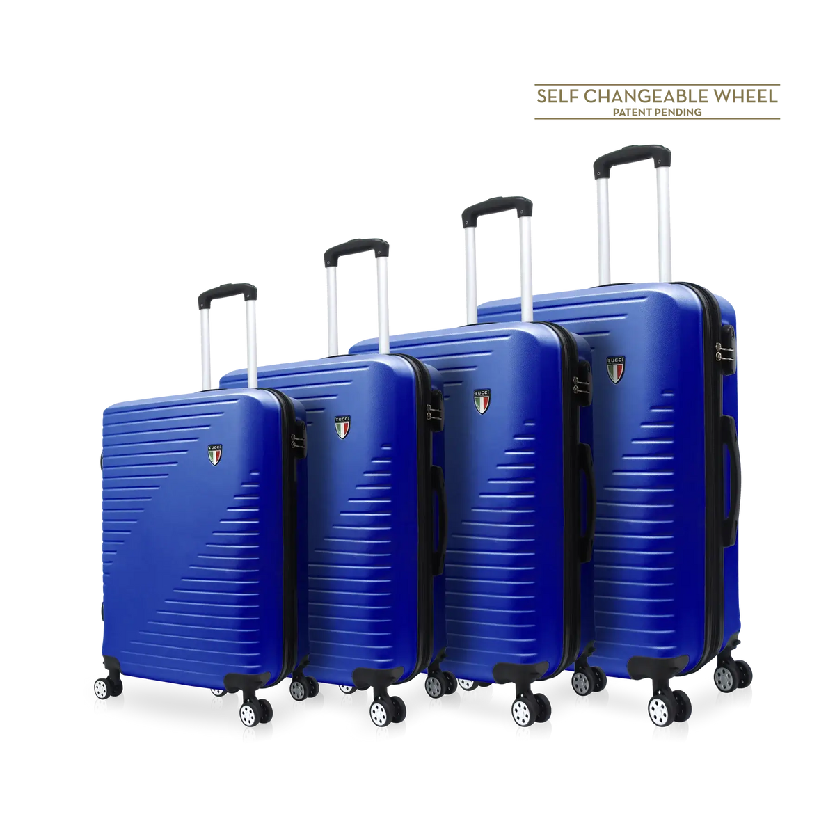 Tucci Italy Percorso (20", 28", 30", 32") Hard Shell Travel Luggage Suitcase - Blue, 4 Piece Set image