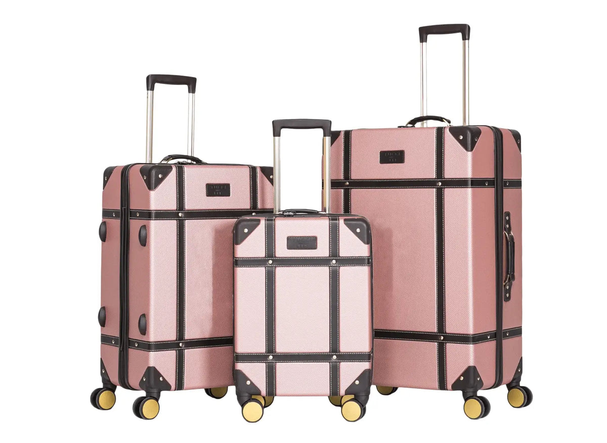 TUCCI Italy Legato Vinchic Vintage Luggage Suitcase Set - Pink/Brown, 3 Piece Set image