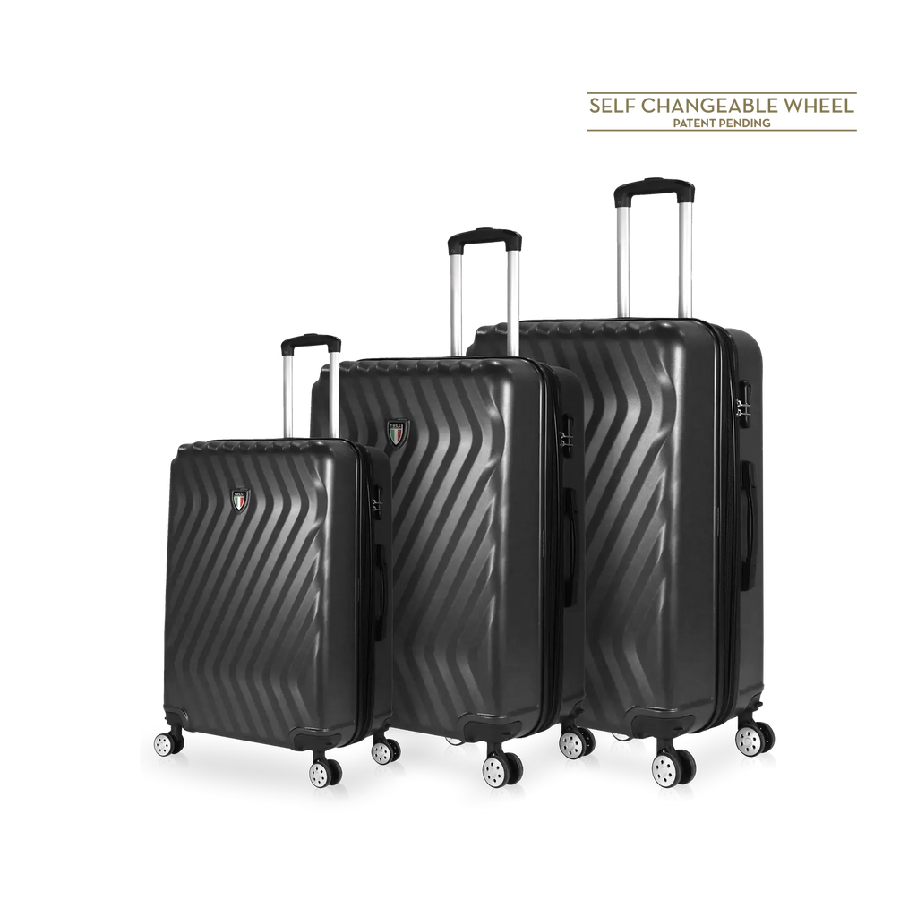 TUCCI Italy MUTEVOLE 3 Piece (20", 28", 30") Detachable Spinner Wheel Suitcase Set - Black, 3 Piece Set image