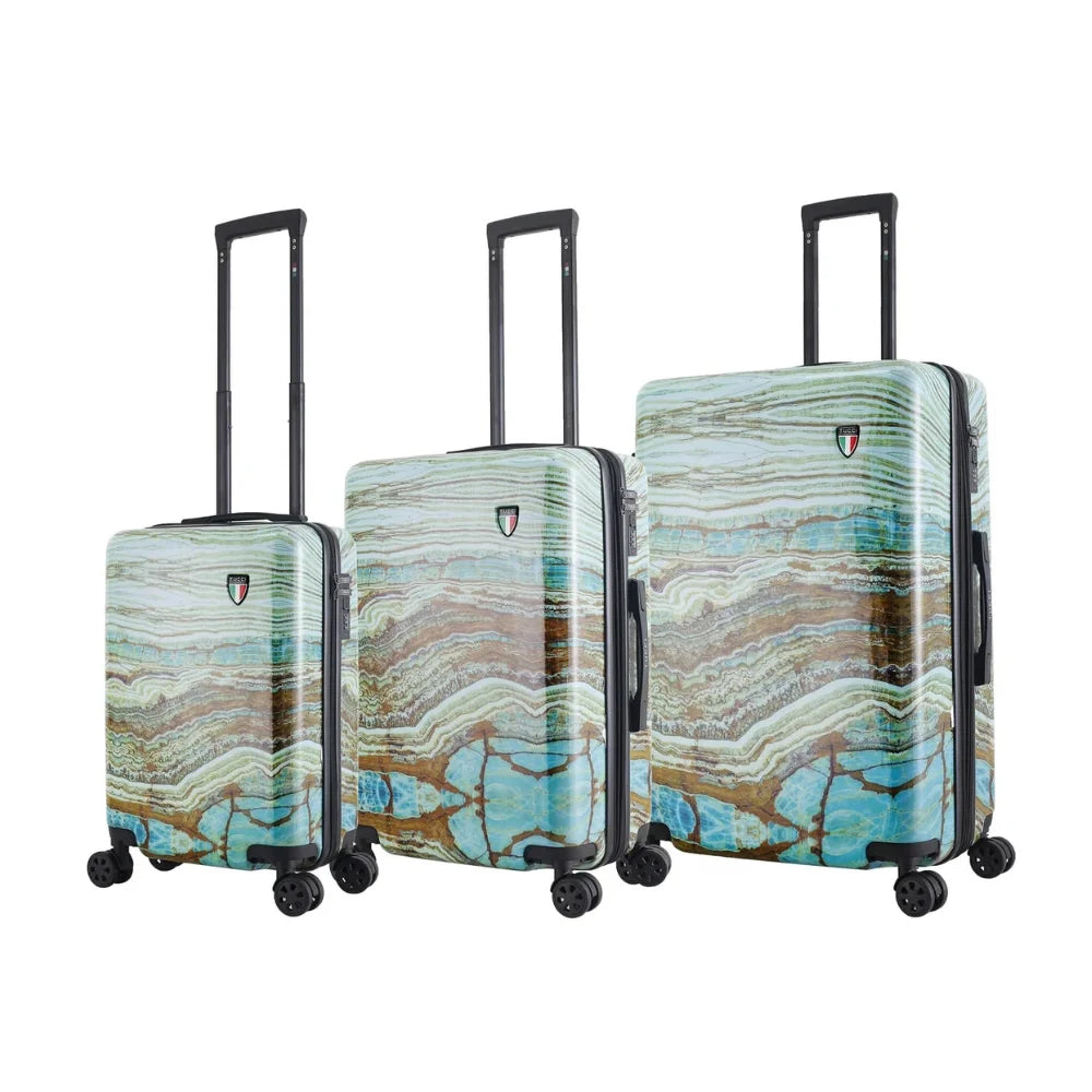 TUCCI Italy Earth Art Emerald Marble 3 PC Set (20", 24", 28") Luggage Suitcase