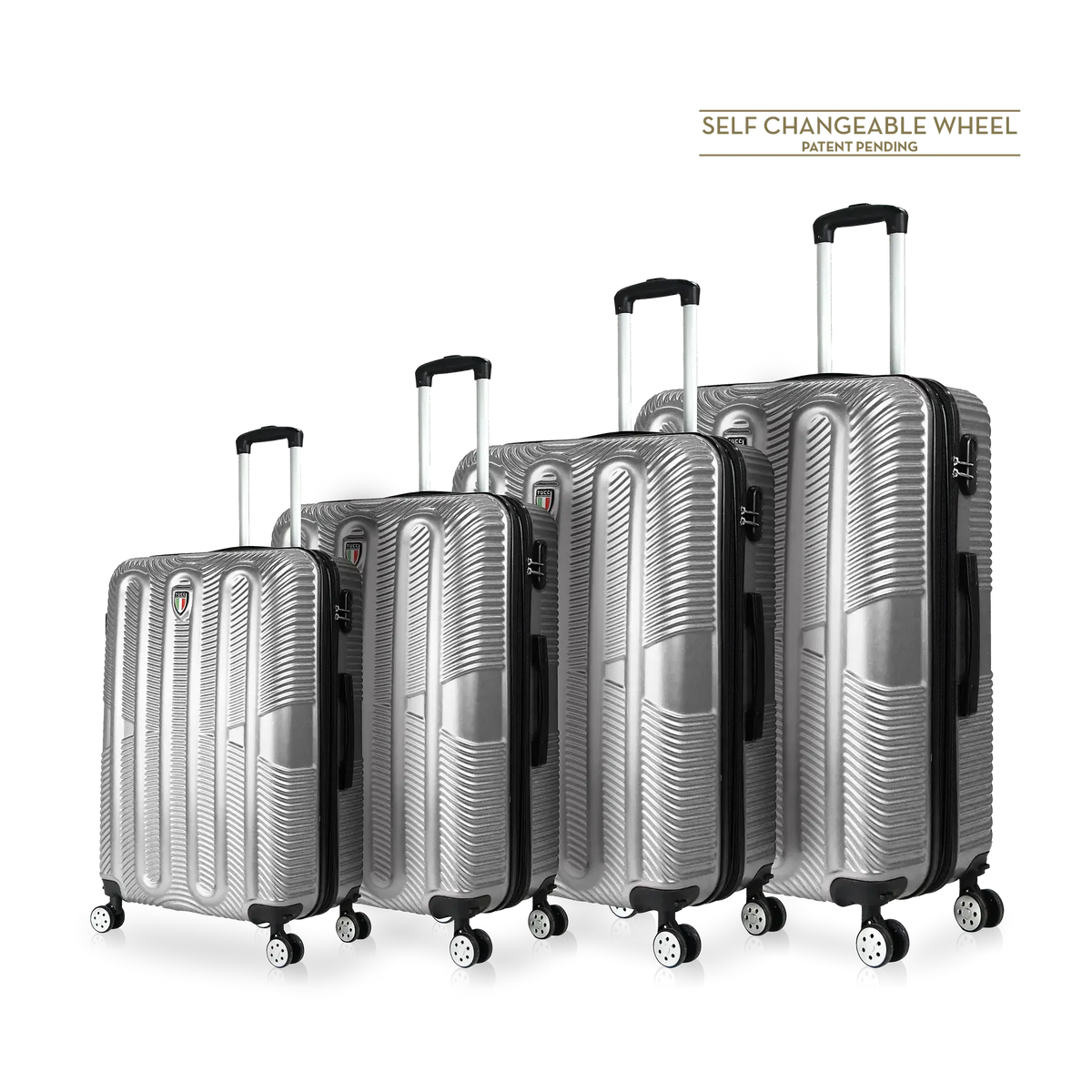 TUCCI Italy SPECIALI 4 Piece (20", 28", 30", 32") Detachable Spinner Wheel Suitcase Set - Silver, 4 Piece Set image