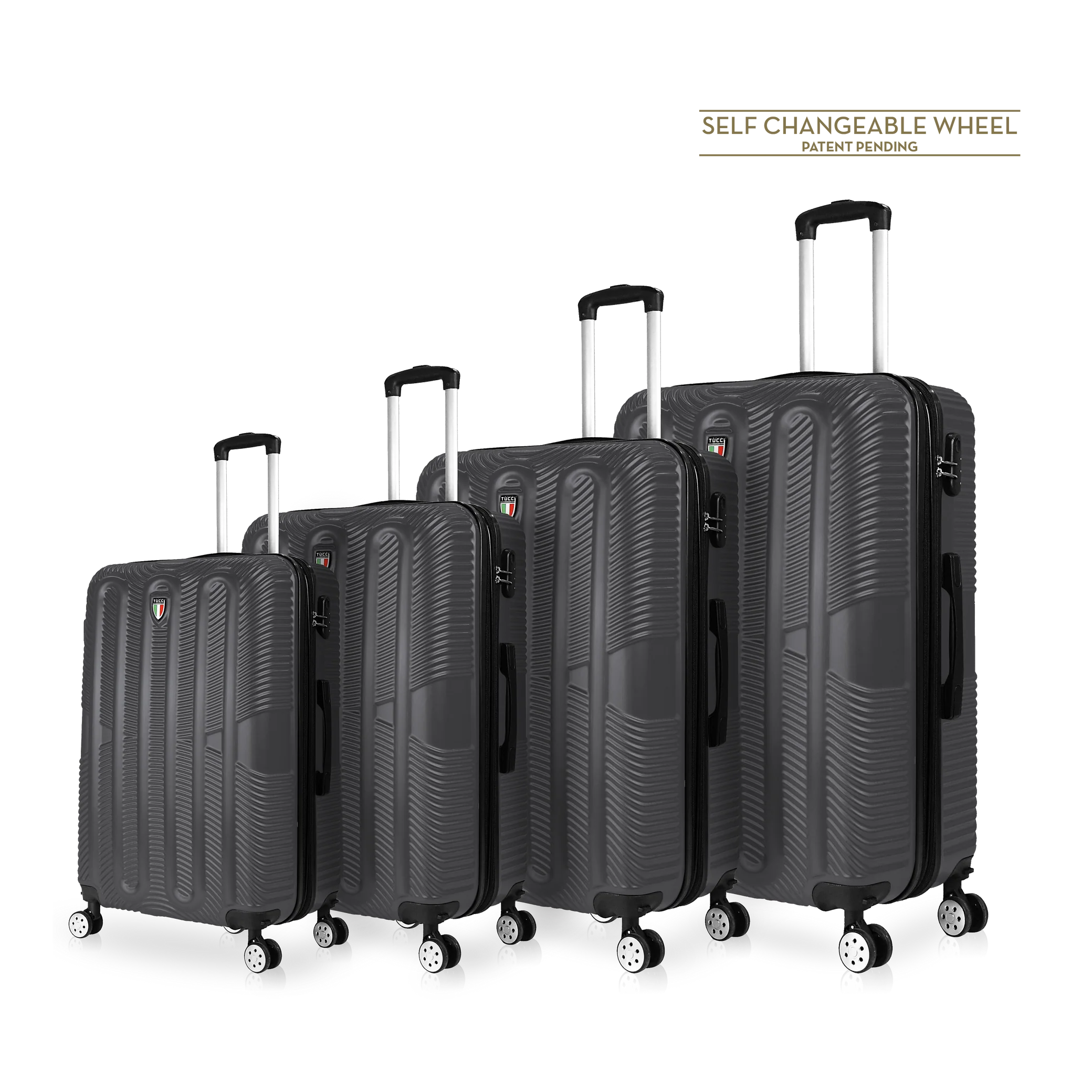 TUCCI Italy SPECIALI 4 Piece (20", 28", 30", 32") Detachable Spinner Wheel Suitcase Set - Charcoal, 4 Piece Set image