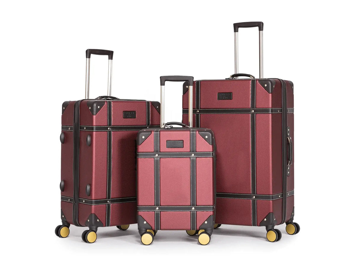 TUCCI Italy Legato Vinchic Vintage Luggage Suitcase Set - Burgundy/Brown, 3 Piece Set image