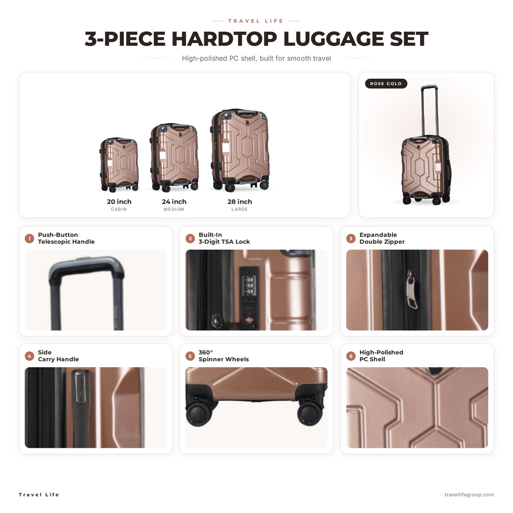 Ensemble de 3 valises rigides Travel Life
