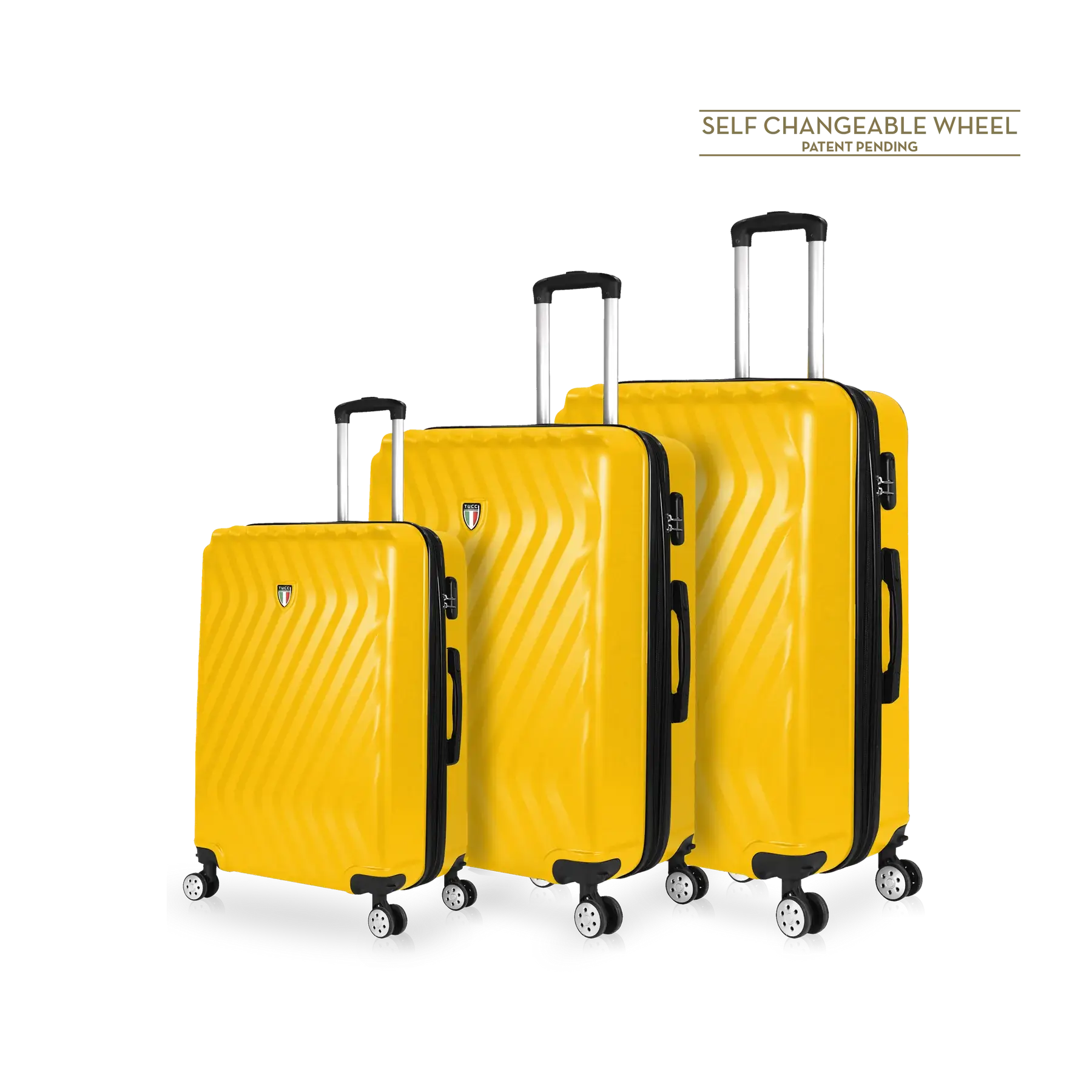 TUCCI Italy MUTEVOLE 3 Piece (20", 28", 30") Detachable Spinner Wheel Suitcase Set - Mustard Yellow, 3 Piece Set image