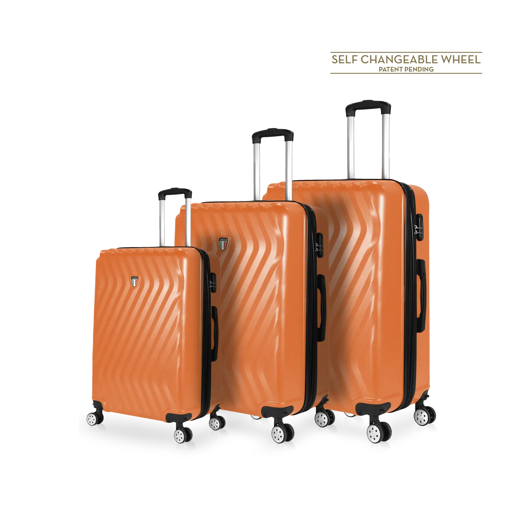 TUCCI Italy MUTEVOLE 3 Piece (20", 28", 30") Detachable Spinner Wheel Suitcase Set - Orange, 3 Piece Set image