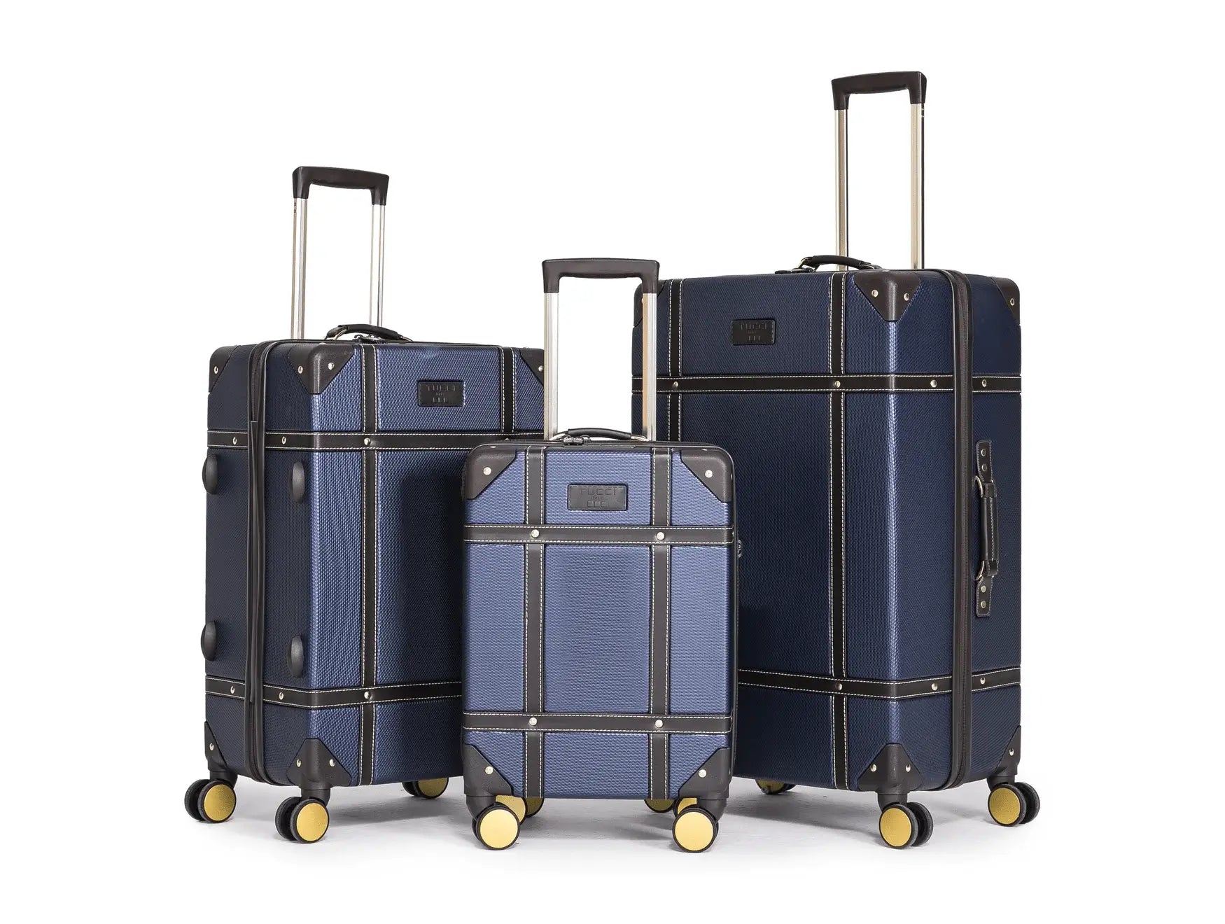 TUCCI Italy Legato Vinchic Vintage Luggage Suitcase Set - Blue/Brown, 3 Piece Set image