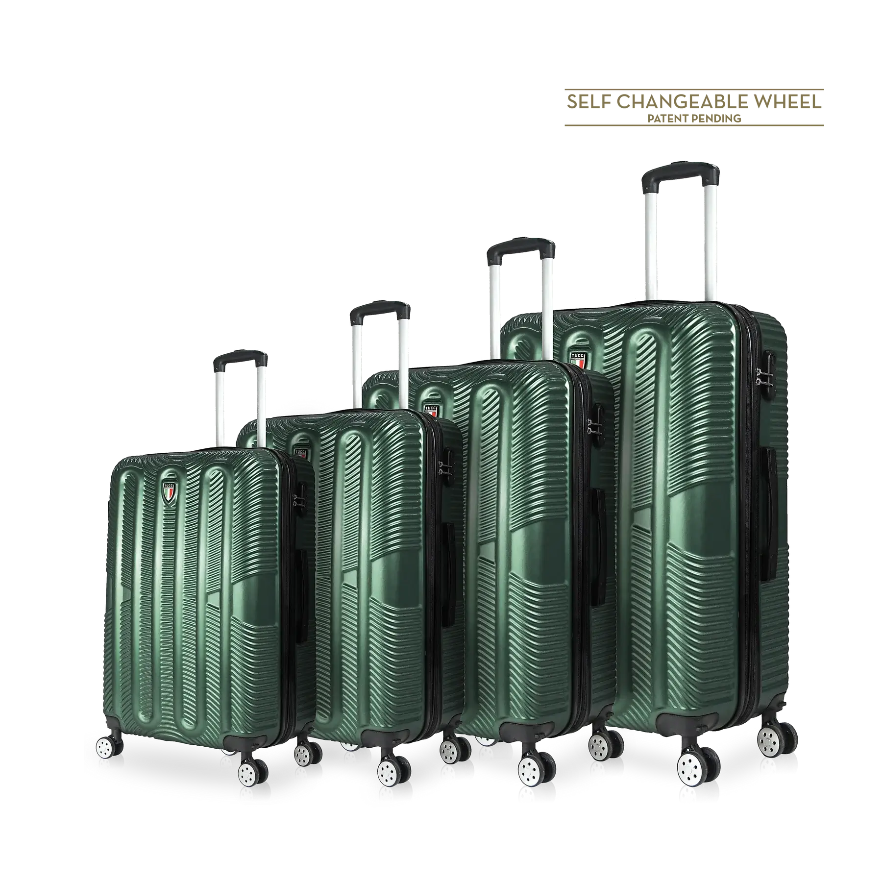 TUCCI Italy SPECIALI 4 Piece (20", 28", 30", 32") Detachable Spinner Wheel Suitcase Set - Green, 4 Piece Set image