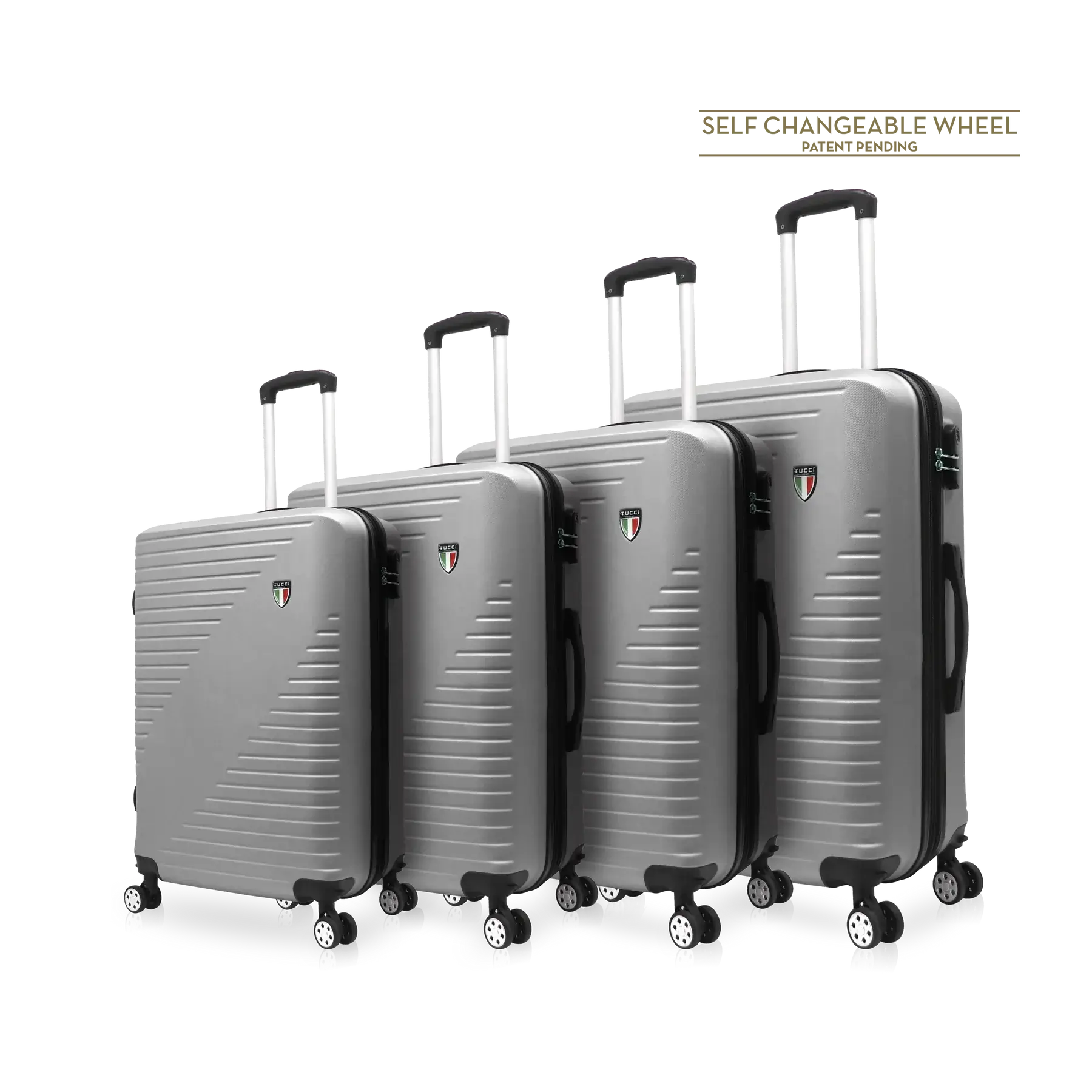 Tucci Italy Percorso (20", 28", 30", 32") Hard Shell Travel Luggage Suitcase - Silver, 4 Piece Set image