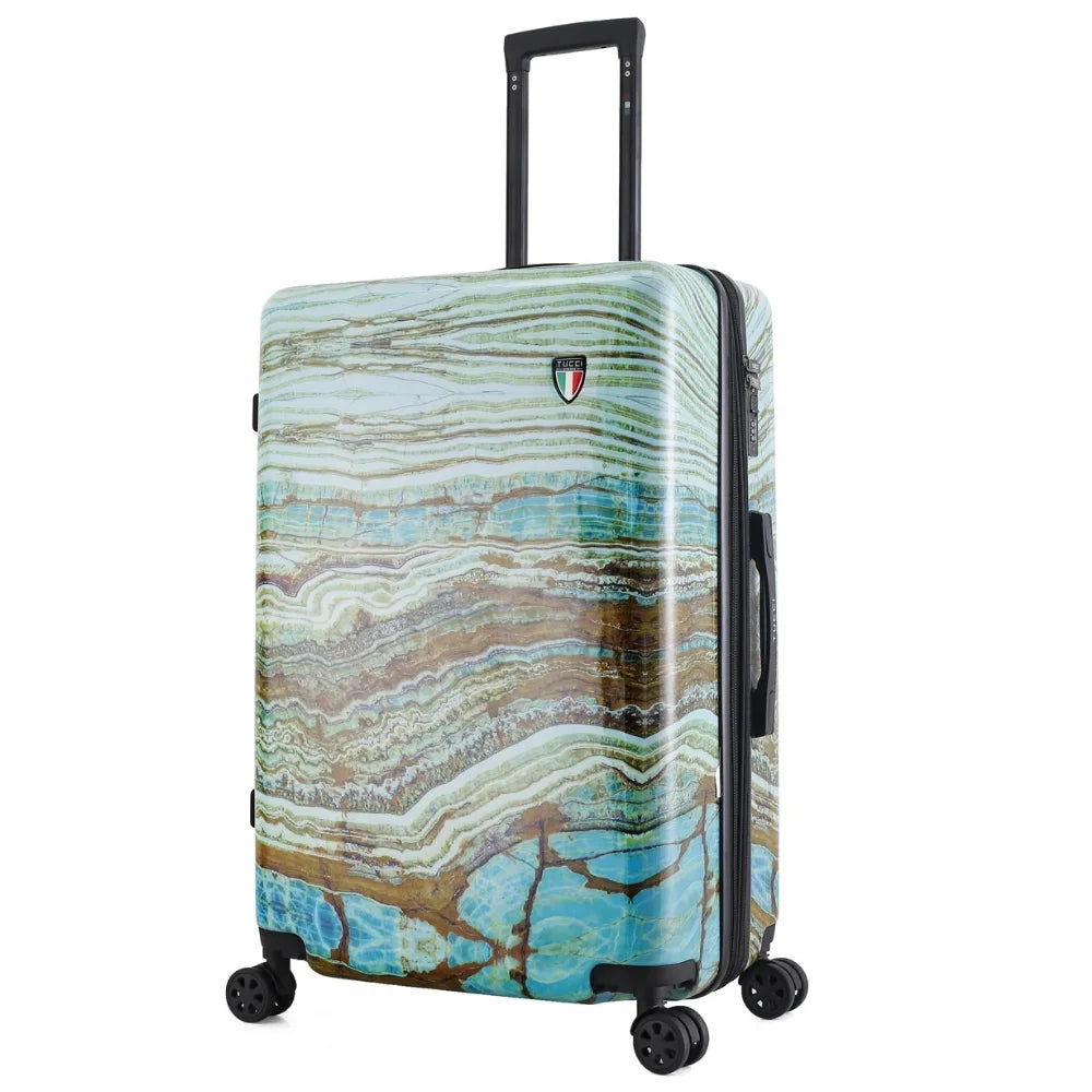 TUCCI Italy Earth Art Emerald Marble 3 PC Set (20", 24", 28") Luggage Suitcase