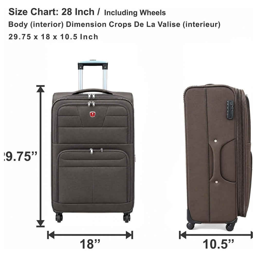 Softside Spinner Suitcase with 4 Wheels, Lightweight Travel Luggage Single Brown