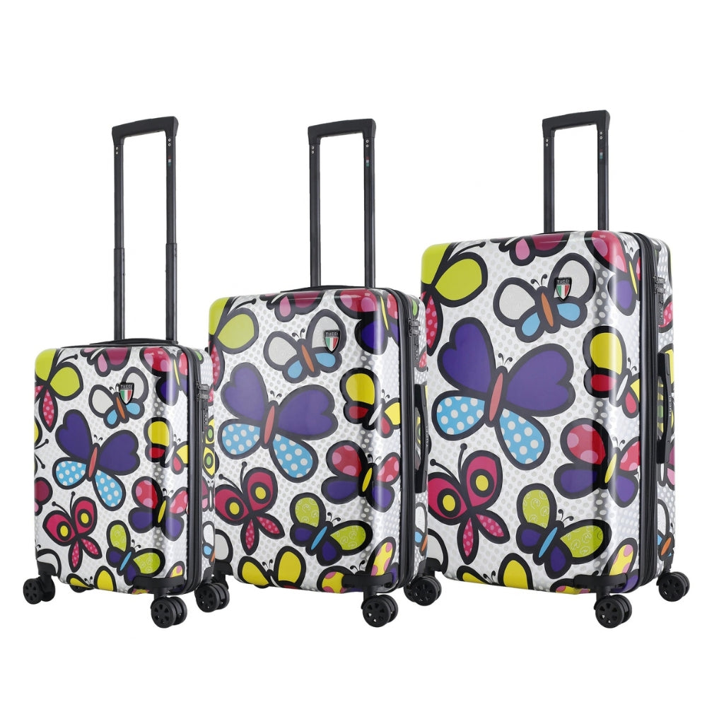 TUCCI Italy Pop Art Butterfly Pop 3PC Set (20",24",28") Luggage Suitcase