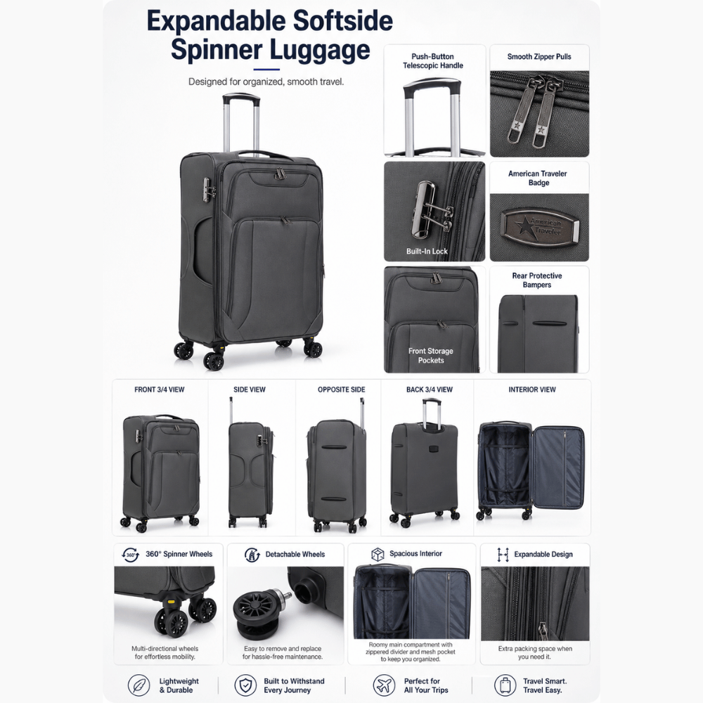 American Traveller 4 Piece Soft side Luggage Set of 4 - 20" + 28" + 30" + 32"
