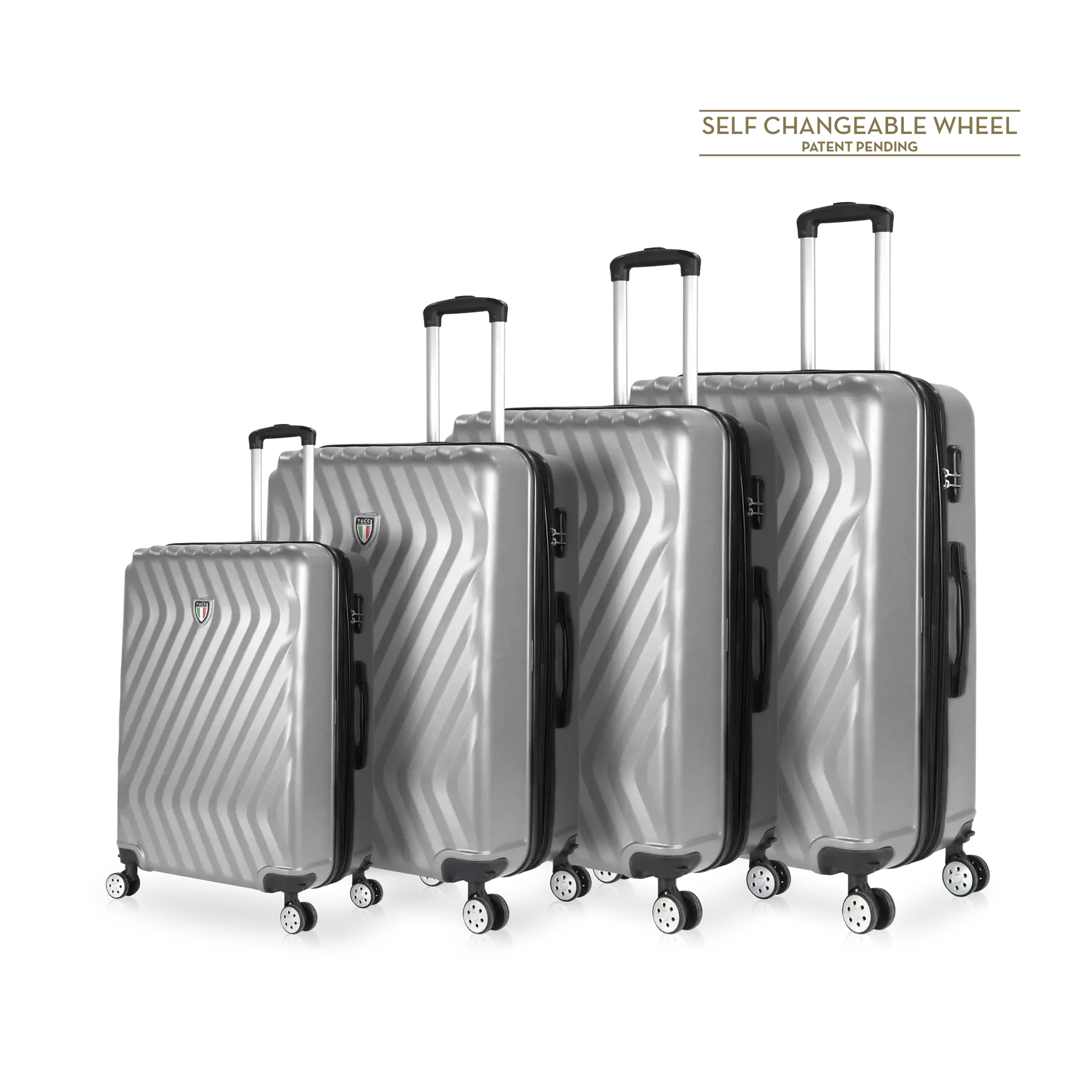 Tucci Italy Mutevole (20", 28", 30", 32") 4 Piece Set Spinner Travel Suitcase - Silver, 4 Piece Set image