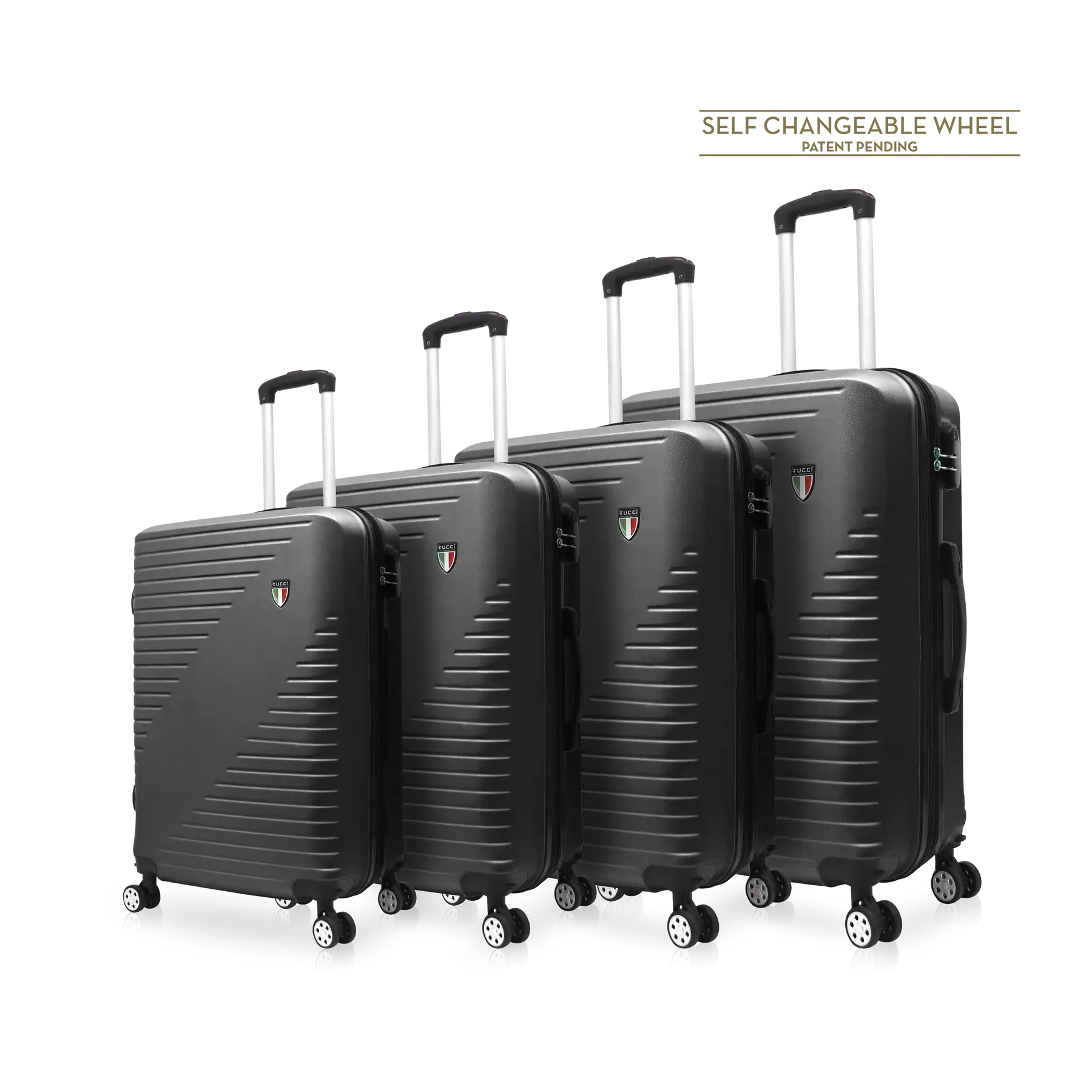 Tucci Italy Percorso (20", 28", 30", 32") Hard Shell Travel Luggage Suitcase - Black, 4 Piece Set image