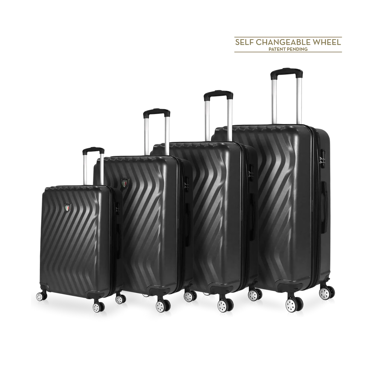 Tucci Italy Mutevole (20", 28", 30", 32") 4 Piece Set Spinner Travel Suitcase - Black, 4 Piece Set image