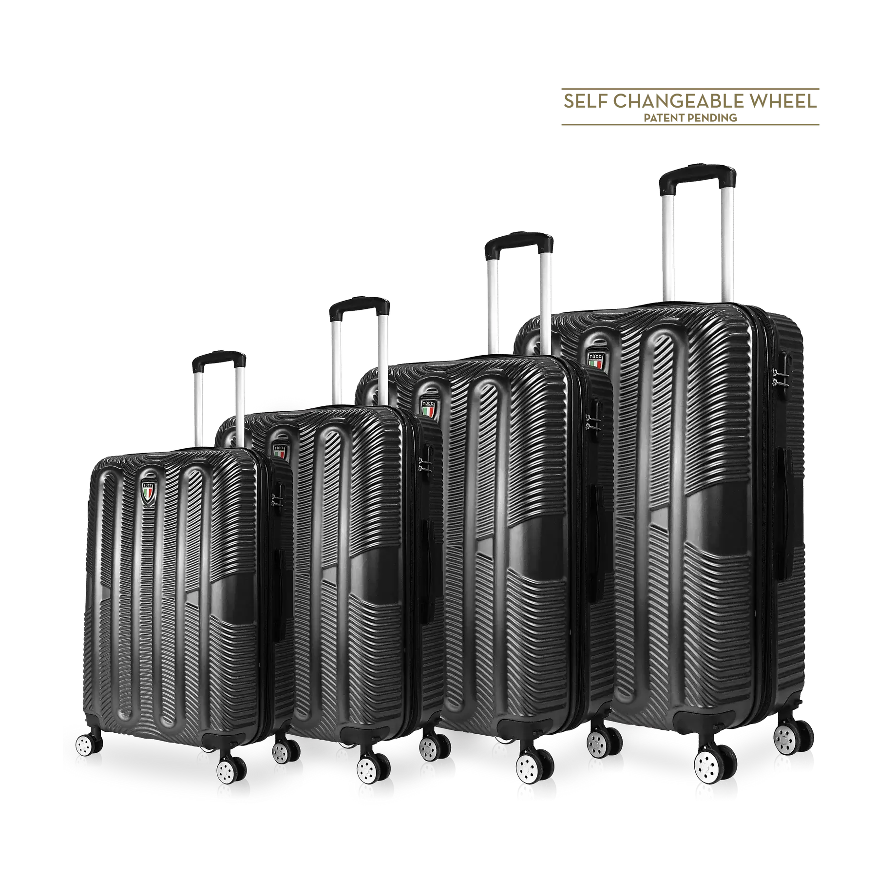 TUCCI Italy SPECIALI 4 Piece (20", 28", 30", 32") Detachable Spinner Wheel Suitcase Set - Black, 4 Piece Set image