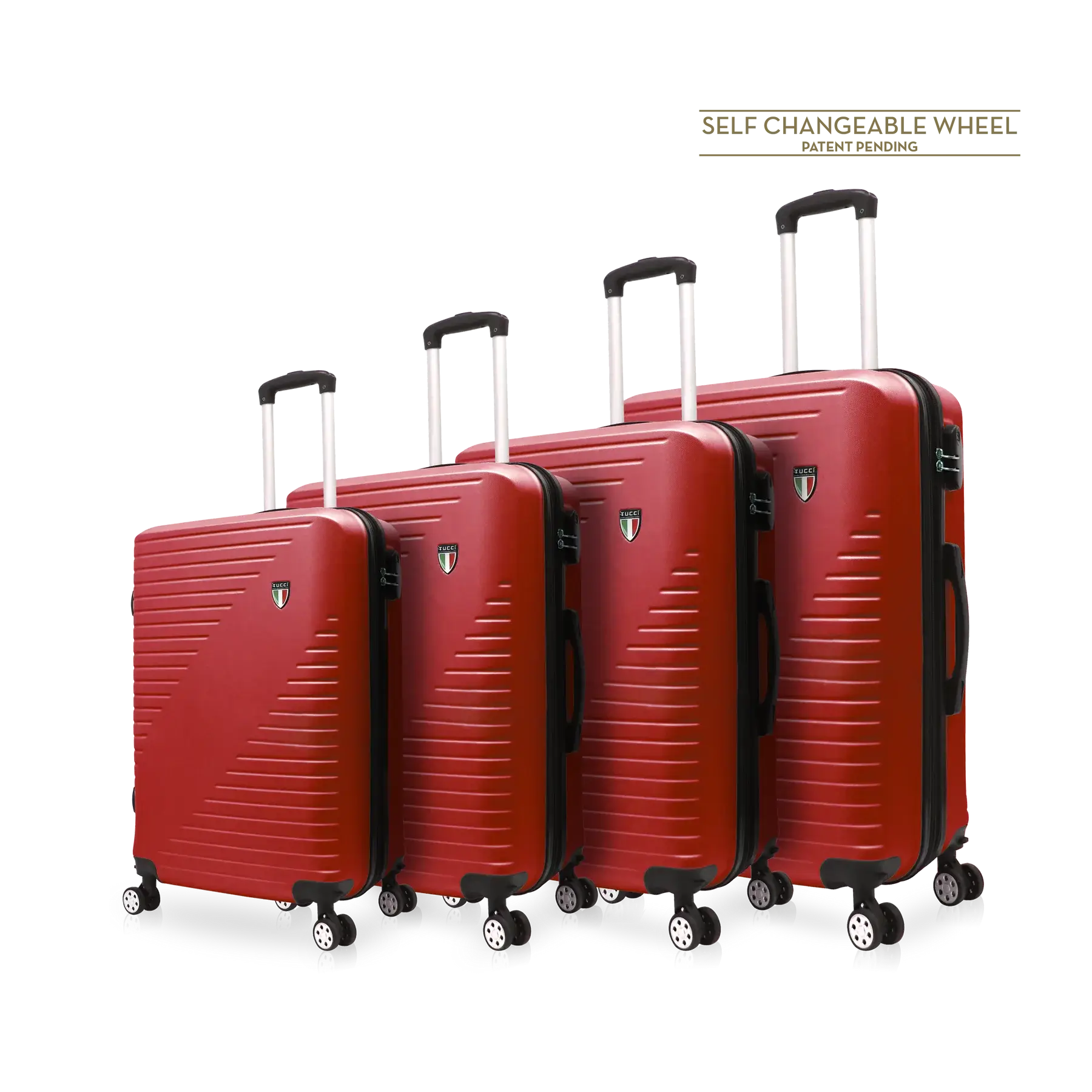 Tucci Italy Percorso (20", 28", 30", 32") Hard Shell Travel Luggage Suitcase - Red, 4 Piece Set image
