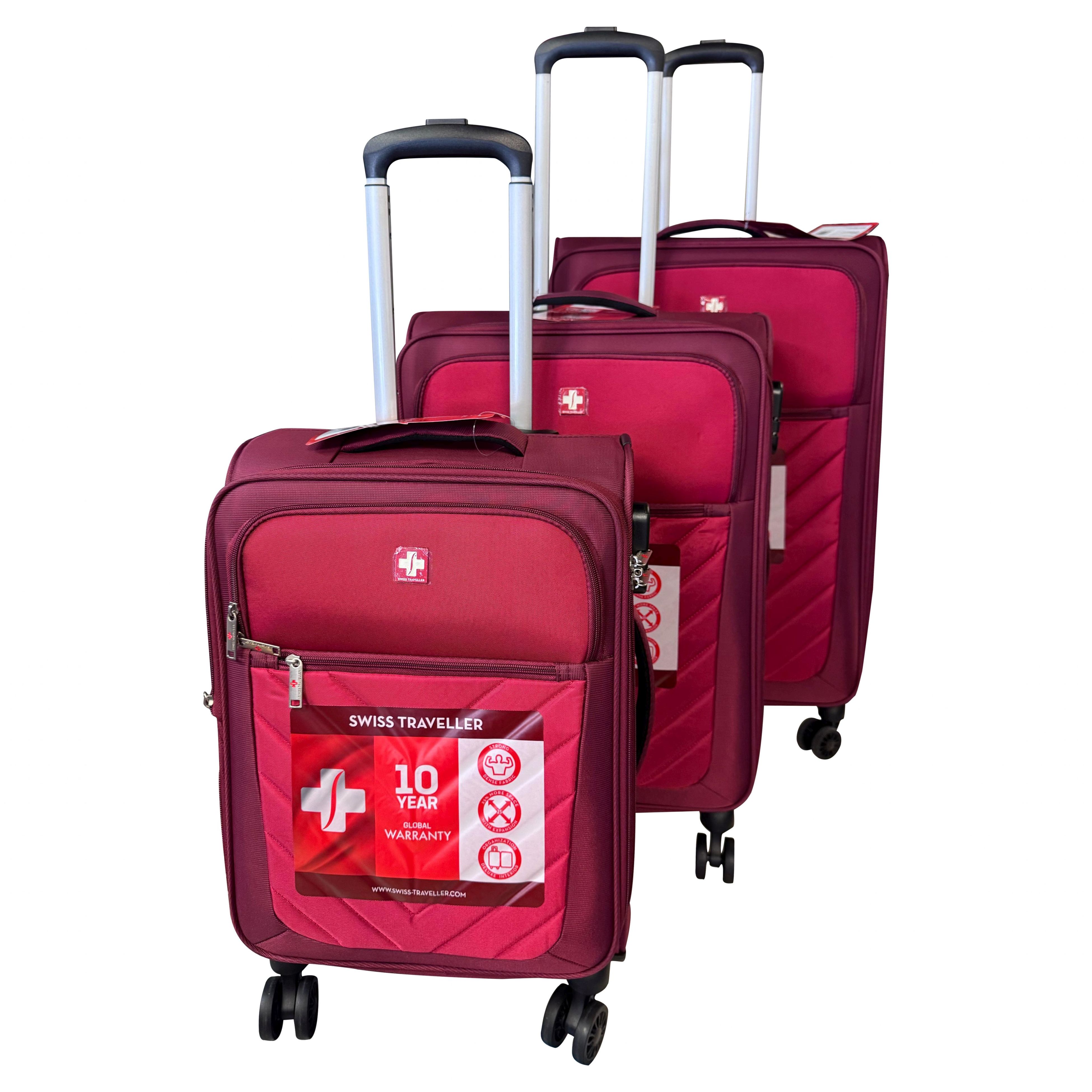 Swiss travel 3 Piece Soft side Luggage Set RED